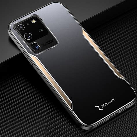 Samsung Galaxy S20 Ultra Kılıf Gold Zebana Metal Mitras Kılıf Silikon Kenar