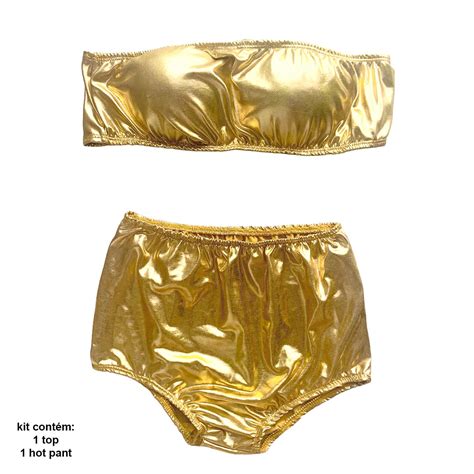 Conjunto Biquini Hot Pants Laminado Metalizado Cole O Carnaval