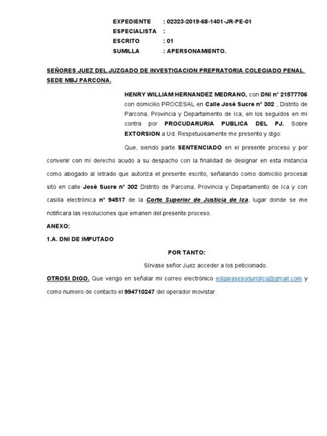 Apersonamiento Y Designación De Abogado Defensor En Proceso Por El