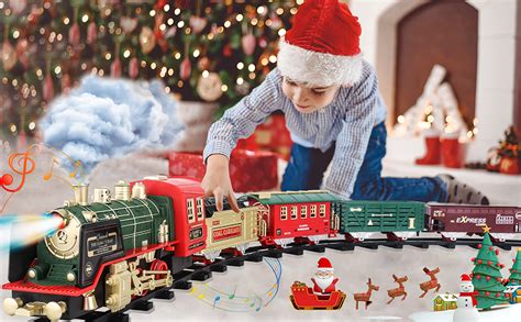 Amazon.com: Kids Train Set - Christmas Train Toys w/Smoke, Sounds, Lights, Rechargeable Electric ...