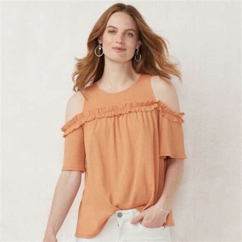 Lc Lauren Conrad Top Cold Shoulder Ruffle Peach Coral Medium Lc