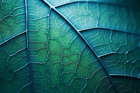 Premium Photo Exploring The Intricate Textures Of A Green Leaf Macro Photography With Blue Toning