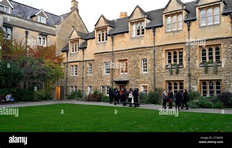 Oxford University Students Around The Quad And Buildings Of Hertford