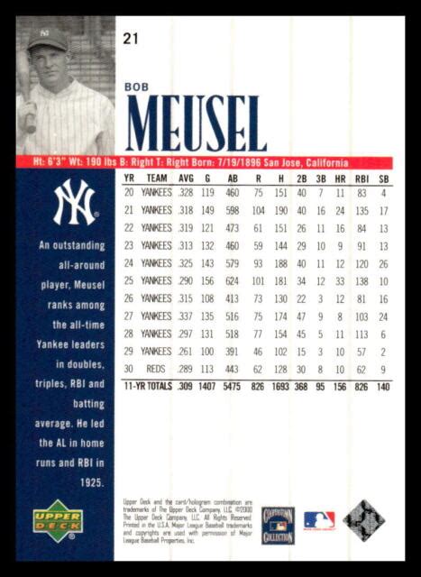 2000 Upper Deck Yankee Legends 21 Bob Meusel RC For Sale Online EBay