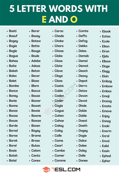 5 Letter Words With E And O 1400 Words In English • 7esl