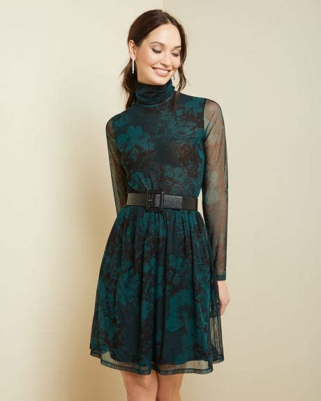 Floral Mesh Fit And Flare Dress Rwandco