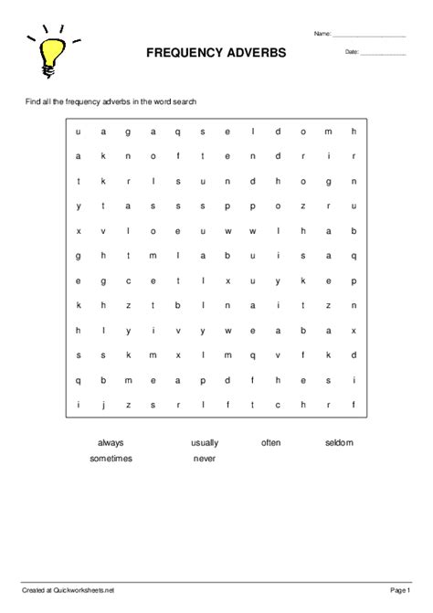 Adverbs Of Frequency Word Search