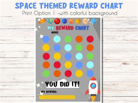 Space Themed Reward Chart Printable Reward Chart Outer Space Etsy