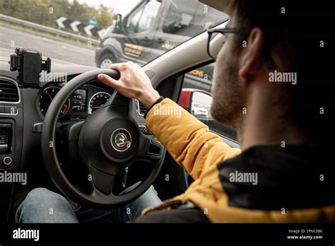 Cambridge Uk May 2021 Interior Of A Volkswagen Polo Man Driving The