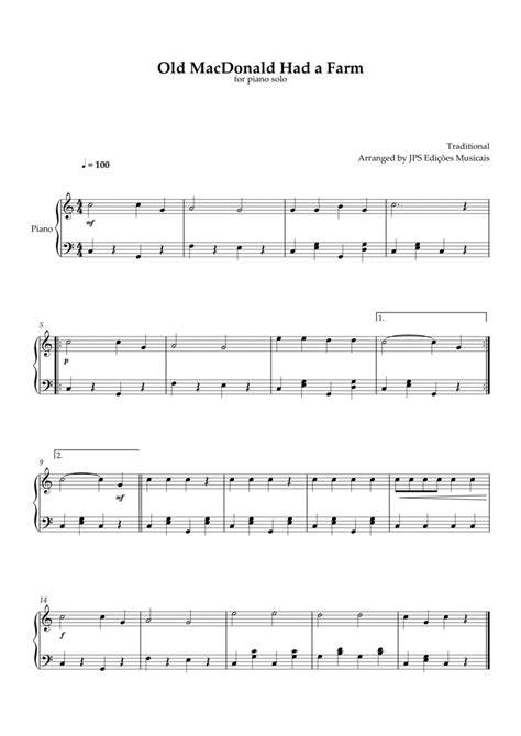 Old Macdonald Had A Farm For Piano Solo Easy Piano Method Digital