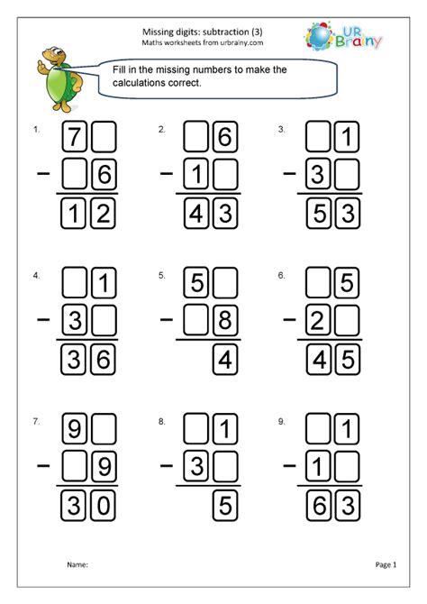 Subtraction With Missing Numbers Worksheets