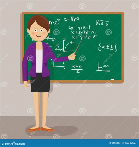 Female Teacher Standing With Pointer Next To Blackboard In Classroom