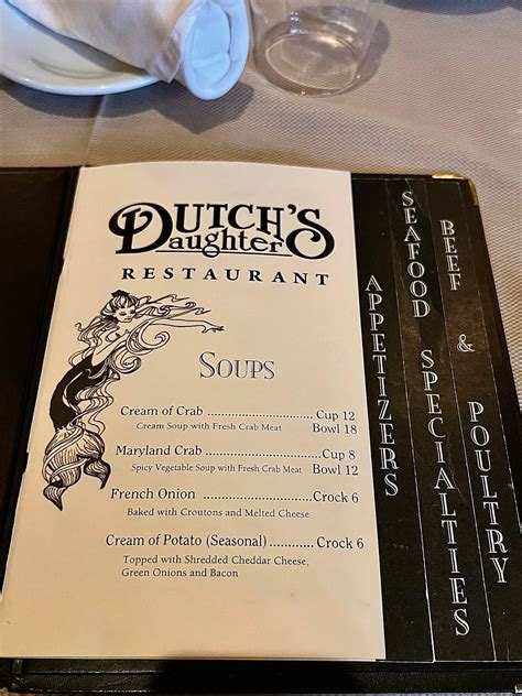 Menu at Dutch's Daughter steakhouse, Frederick, 581 Himes Ave