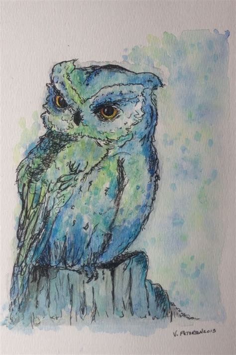 Grumpy Owl Pen Ink Watercolor Artsy Owls Pinterest Owls Drawing