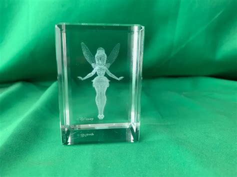 DISNEY TINKERBELL 3D Laser Etched Crystal Glass Cube Paperweight Tinker