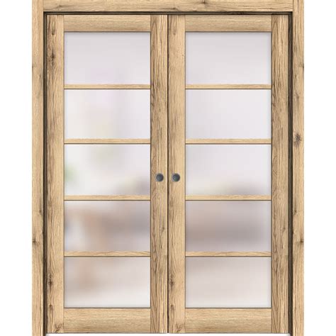 Sliding French Double Pocket Doors Frosted Glass | Quadro 4002 Oak ...