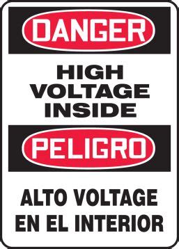 High Voltage Inside Bilingual OSHA Danger Safety Sign SBMELC156