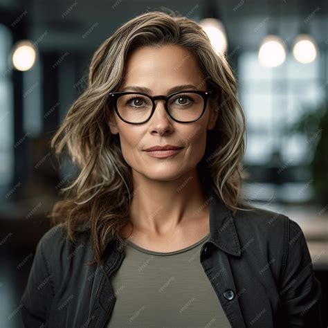 Premium Ai Image A Woman Wearing Glasses And A Sweater Stands In Front Of A Window