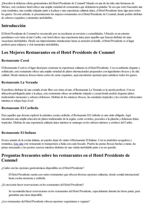 PPT Conoce Los Mejores Restaurantes En El Hotel Presidente De Cozumel