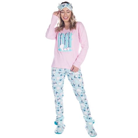 Pijama Feminino Tecido Canelado Fechado De Inverno Blusa Manga Longa