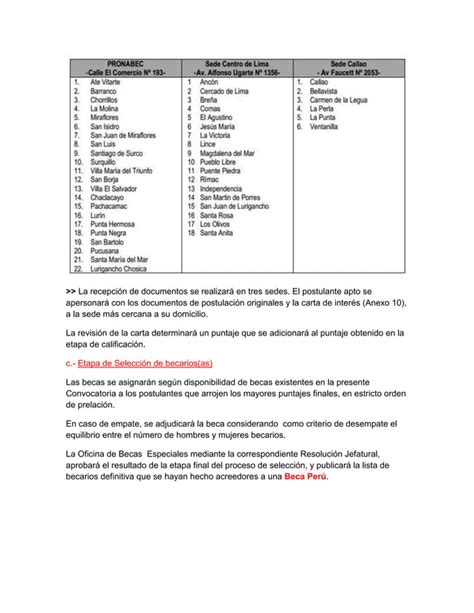 Etapas De Postulación Y Selección Al Programa Beca Perú Pdf