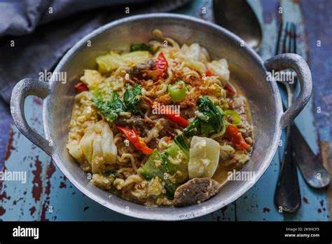 Bakmi Godok Jawa is traditional food from Java made of noodles and cooked with meatballs , eggs ...