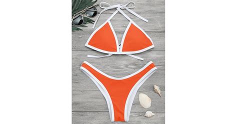 Zafull High Cut Contrast Piping Bikini Set Gwyneth Paltrow Orange