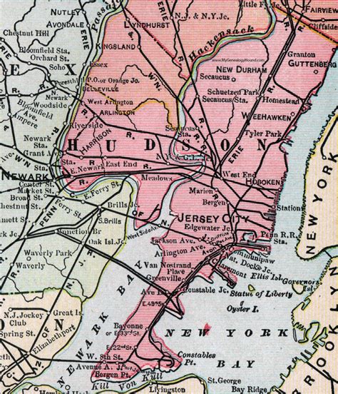 Hudson County, New Jersey, 1905, Map, Cram, Jersey City, Bayonne, Hoboken