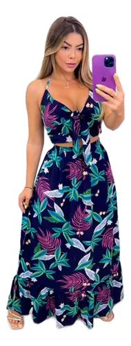Conjunto Saia Longa E Cropped Florido - Conjunto Saia Longa Com Cropped Florido/babado Arco Mc208 | MercadoLivre
