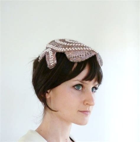 Beaded Juliet Hat Pale Pink 40s Crown Ivory Pearl By Metricmod