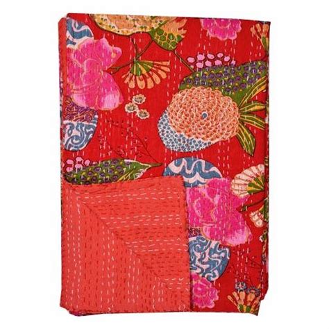 Traditional Red Handmade Kantha Quilt Size 90 X 108 At Rs 1300 In