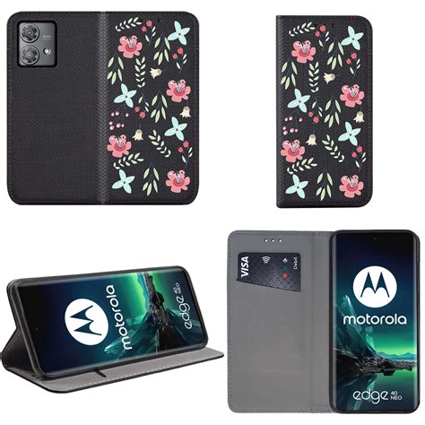 etui do motorola moto edge 40 neo zamykane malowane wzor kwiaty