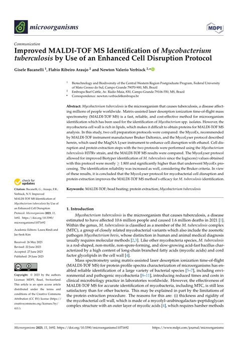 PDF Improved MALDI TOF MS Identification Of Mycobacterium