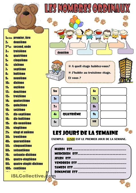 Les Nombres Ordinaux En Anglais Pdf