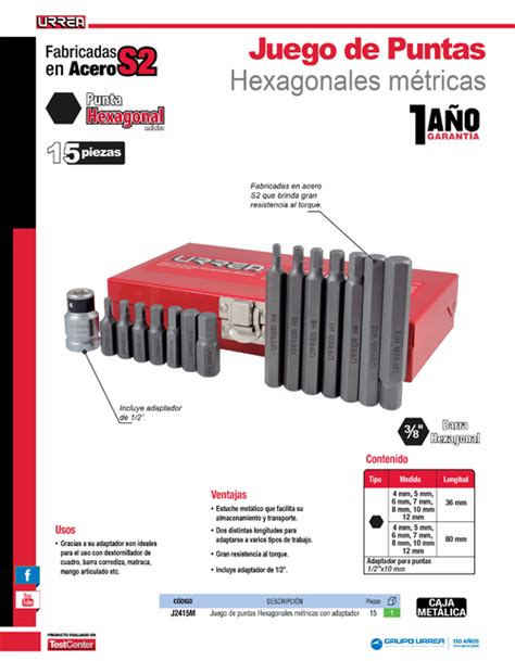 Juego De Puntas Hexagonales Hex Gono De M Tricas Con Adaptador