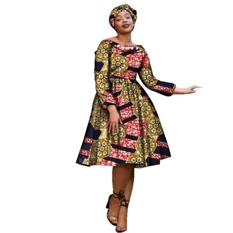 African Cotton Dashiki Wax Print Pattern Ankara Dress With Decorative