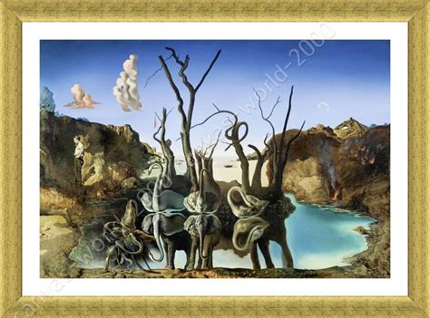 Swans Reflecting Elephants By Salvador Dali Framed Canvas Wall Art