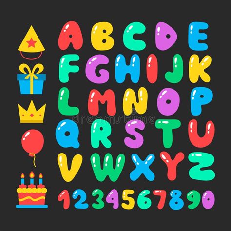 Happy Birthday Cartoon Alphabet Set Air Balloons Font Birthday Icon