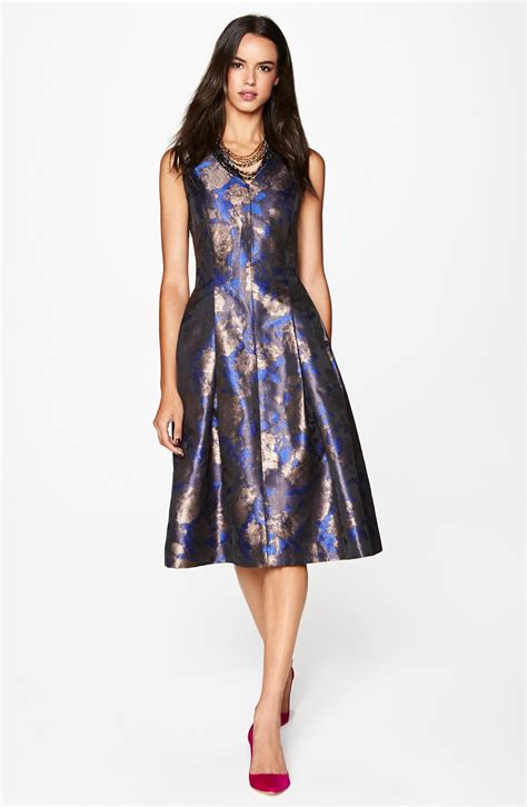 Tahari Metallic Jacquard Fit And Flare Midi Dress Nordstrom