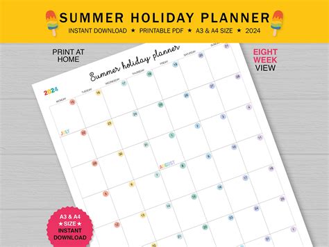 Summer Holiday Wall Planner 2024, School Holiday Planner, Printable Wall Planner, Activity ...