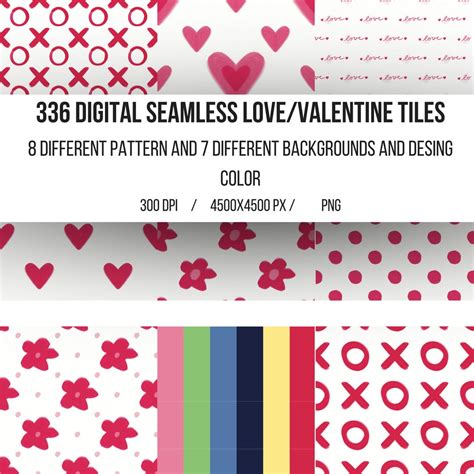 336 Digital Paper Valentine Love Seamless Pattern 8 Different Patterns