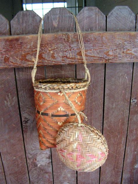 Vintage Native American Indian River Cane Basket Hanging Cane Baskets