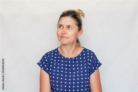 Ordinary Middle Aged Woman Without Makeup Different Emotions Stock