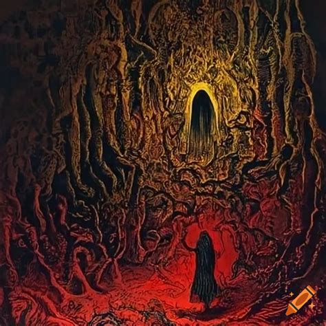 Dark Myceliums In Hell Abyss Castle Gustave Dore Black Corpses Souls Suffer