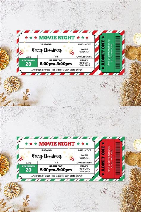 Two Christmas Movie Tickets Sitting On Top Of A Table