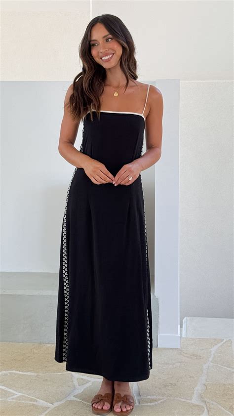 Aisha Black Maxi Dress with Adjustable Straps & Back Split - About