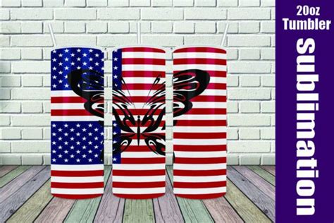 American Flag Butterfly Tumbler Graphic By Thampimpapatchaya