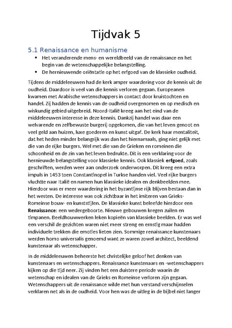 Geschiedenis Tijdvak Samenvatting Vwo Tijdvak Renaissance En