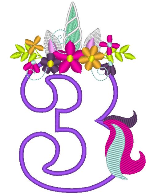 Unicorn Numbers With Flowers Crown Unicorn Tail Birthday Etsy