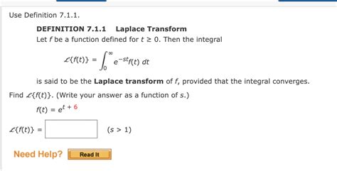 Solved DEFINITION 7 1 1 Laplace Transform Let F Be A Chegg